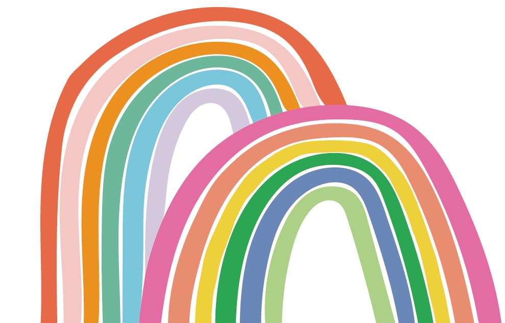 Bright Rainbow Wallpaper : Double Rainbow Kids Mural - flat design