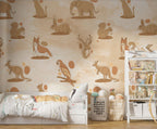 Safari Animals Line Art Wallpaper : Tan Sketch Animal Pattern