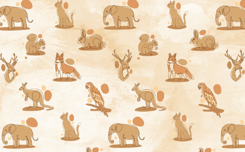 Safari Animals Line Art Wallpaper : Tan Sketch Animal Pattern - flat design