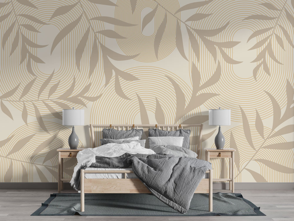 Beige Leaves Wallpaper : Soft Arch Botanical Pattern - View 2