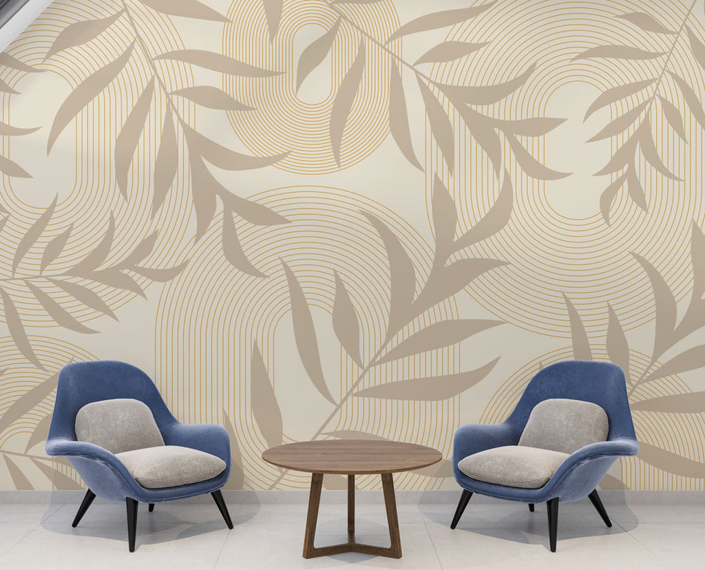 Beige Leaves Wallpaper : Soft Arch Botanical Pattern