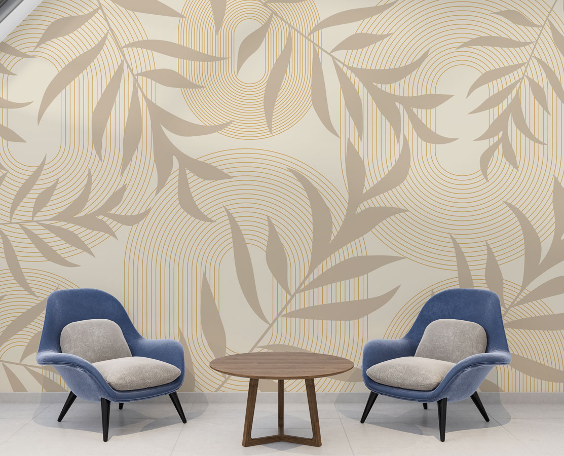 Beige Leaves Wallpaper : Soft Arch Botanical Pattern
