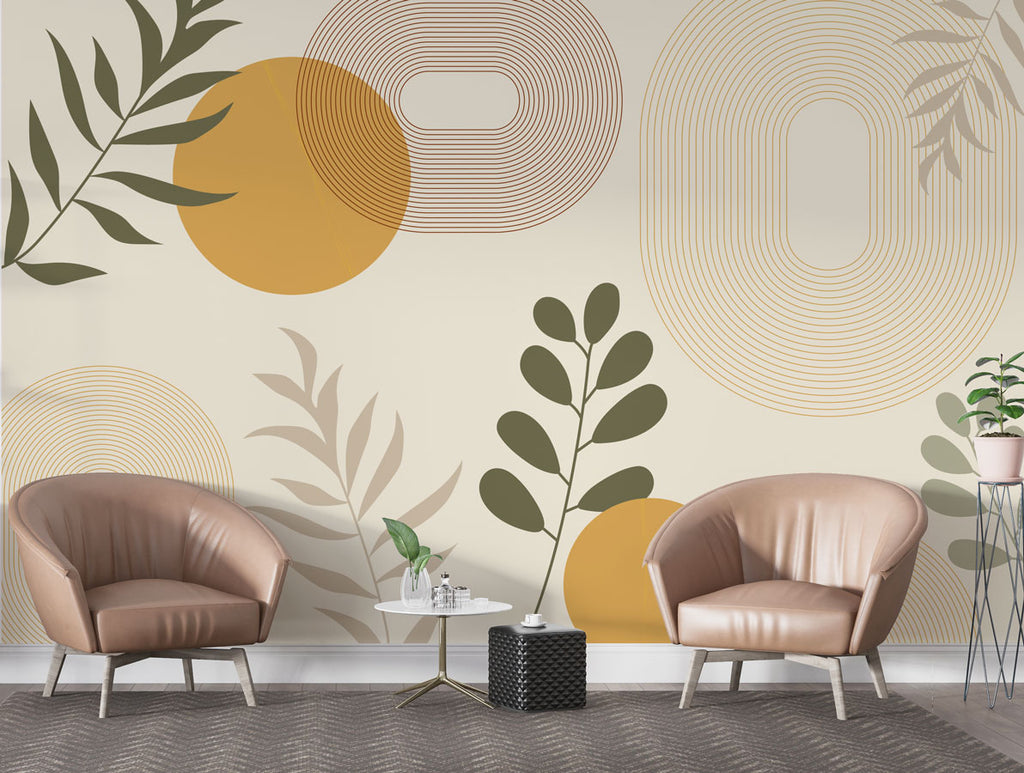 Boho Olive Leaves Wallpaper : Mustard Arches and Sprigs Mural