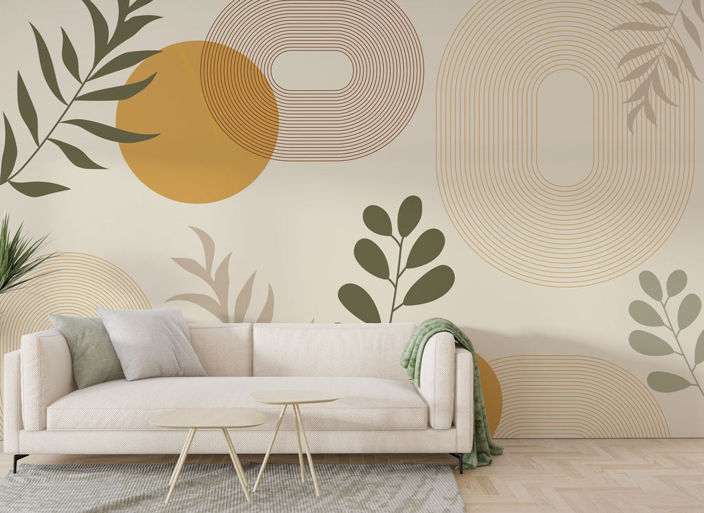 Boho Olive Leaves Wallpaper : Mustard Arches and Sprigs Mural - View 2