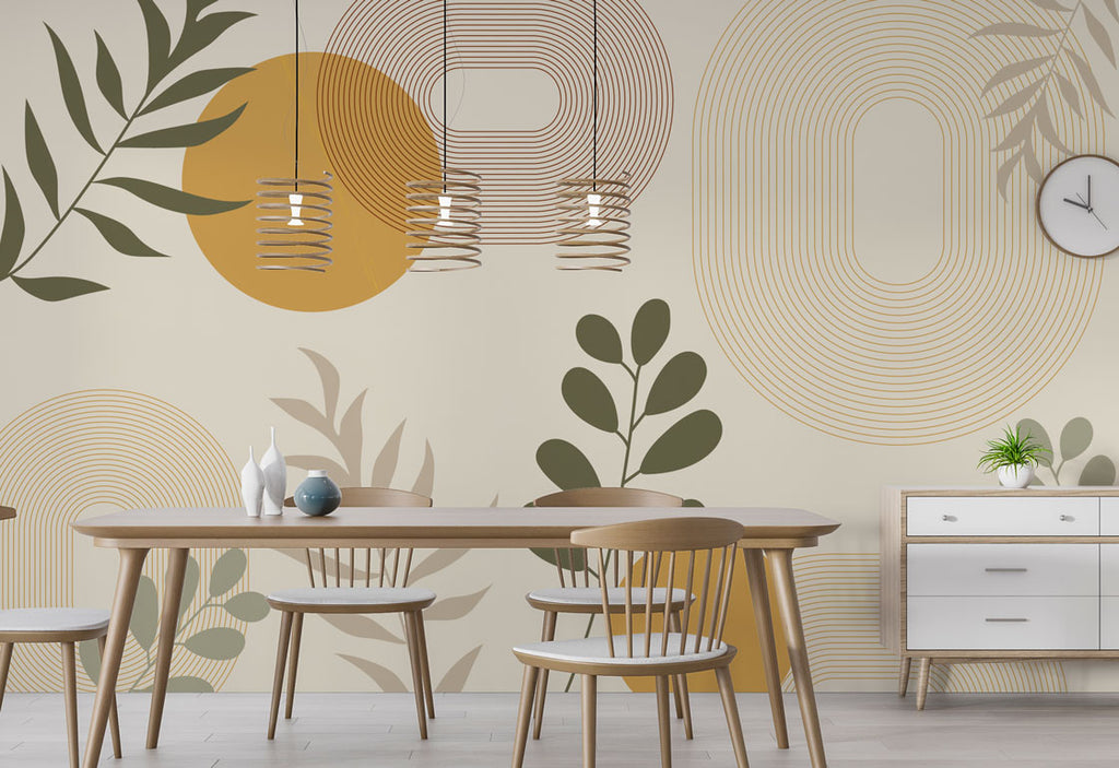 Boho Olive Leaves Wallpaper : Mustard Arches and Sprigs Mural - View 3