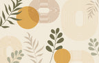 Boho Olive Leaves Wallpaper : Mustard Arches and Sprigs Mural - flat design