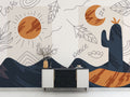 Boho Sun and Moon Wallpaper : Desert Mountains Line Art Mural