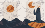 Boho Sun and Moon Wallpaper : Desert Mountains Line Art Mural - flat design
