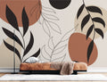 Boho Leaf Line Art Wallpaper : Terracotta and Black Botanical Mural