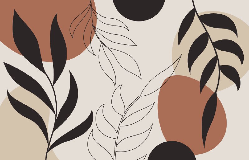 Boho Leaf Line Art Wallpaper : Terracotta and Black Botanical Mural - flat design