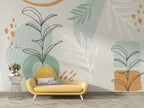 Sage Minimalist Leaves Wallpaper : Soft Botanical Shapes Mural