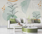 Sage Minimalist Leaves Wallpaper : Soft Botanical Shapes Mural - View 2