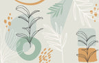 Sage Minimalist Leaves Wallpaper : Soft Botanical Shapes Mural - flat design