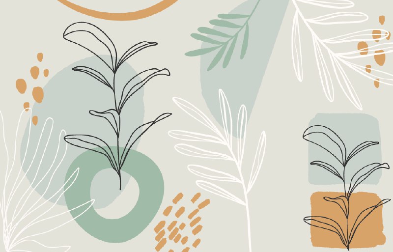 Sage Minimalist Leaves Wallpaper : Soft Botanical Shapes Mural - flat design