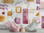 Watercolor Shapes Wallpaper : Pink and Mustard Botanical Mural