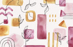 Watercolor Shapes Wallpaper : Pink and Mustard Botanical Mural - flat design