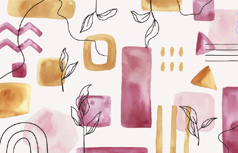 Watercolor Shapes Wallpaper : Pink and Mustard Botanical Mural - flat design