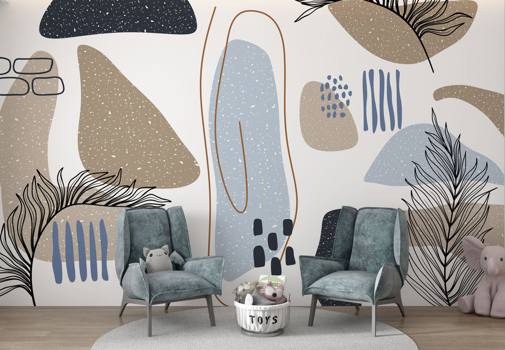Abstract Terrazzo Shapes Wallpaper : Palm Fronds and Blobs Mural