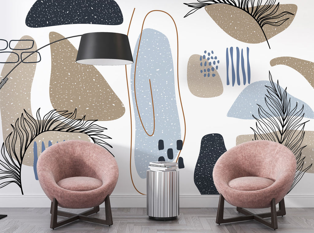 Abstract Terrazzo Shapes Wallpaper : Palm Fronds and Blobs Mural - View 2