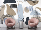 Abstract Terrazzo Shapes Wallpaper : Palm Fronds and Blobs Mural - View 2