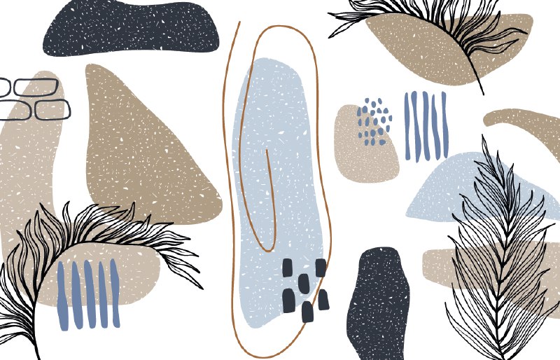 Abstract Terrazzo Shapes Wallpaper : Palm Fronds and Blobs Mural - flat design