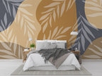 Mustard Boho Leaves Wallpaper : Slate and Ochre Fronds Mural