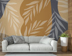Mustard Boho Leaves Wallpaper : Slate and Ochre Fronds Mural - View 3