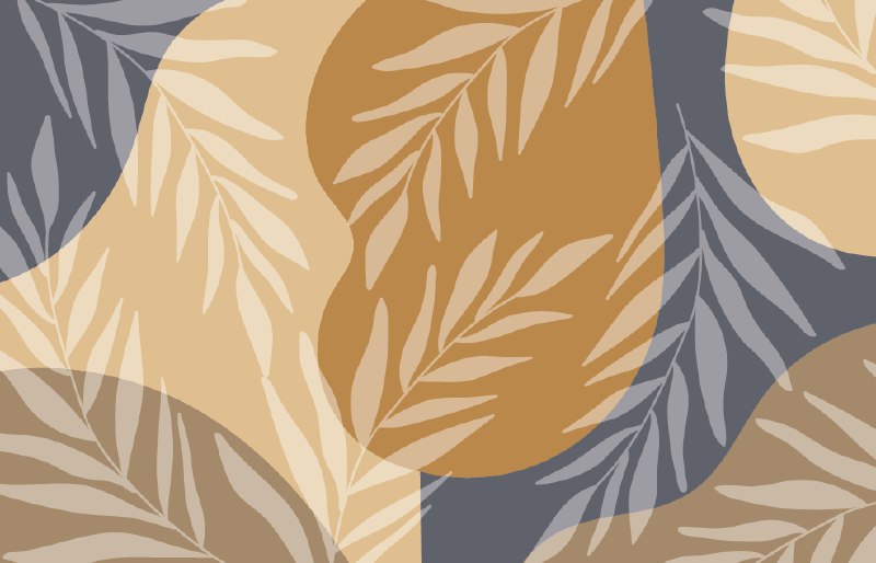 Mustard Boho Leaves Wallpaper : Slate and Ochre Fronds Mural - flat design
