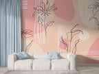 Blush Line Floral Wallpaper : Pink Abstract Botanical Mural