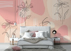 Blush Line Floral Wallpaper : Pink Abstract Botanical Mural - View 2