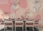 Blush Line Floral Wallpaper : Pink Abstract Botanical Mural - View 3