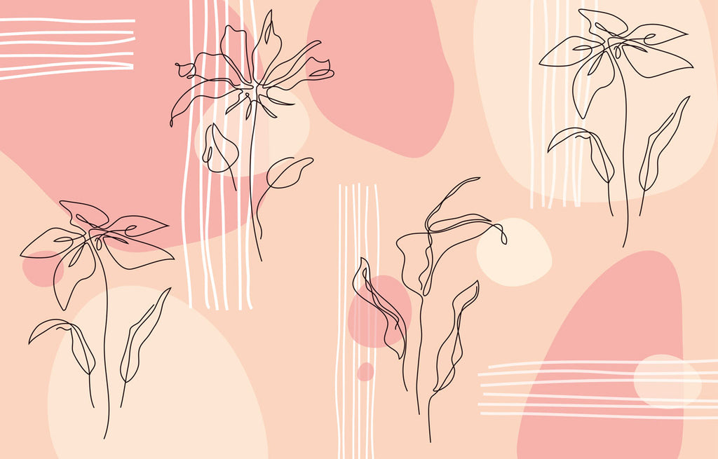 Blush Line Floral Wallpaper : Pink Abstract Botanical Mural - flat design