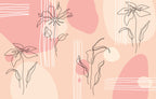 Blush Line Floral Wallpaper : Pink Abstract Botanical Mural - flat design