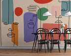 One Line Faces Wallpaper : Colourful Abstract Portrait Mural - View 3