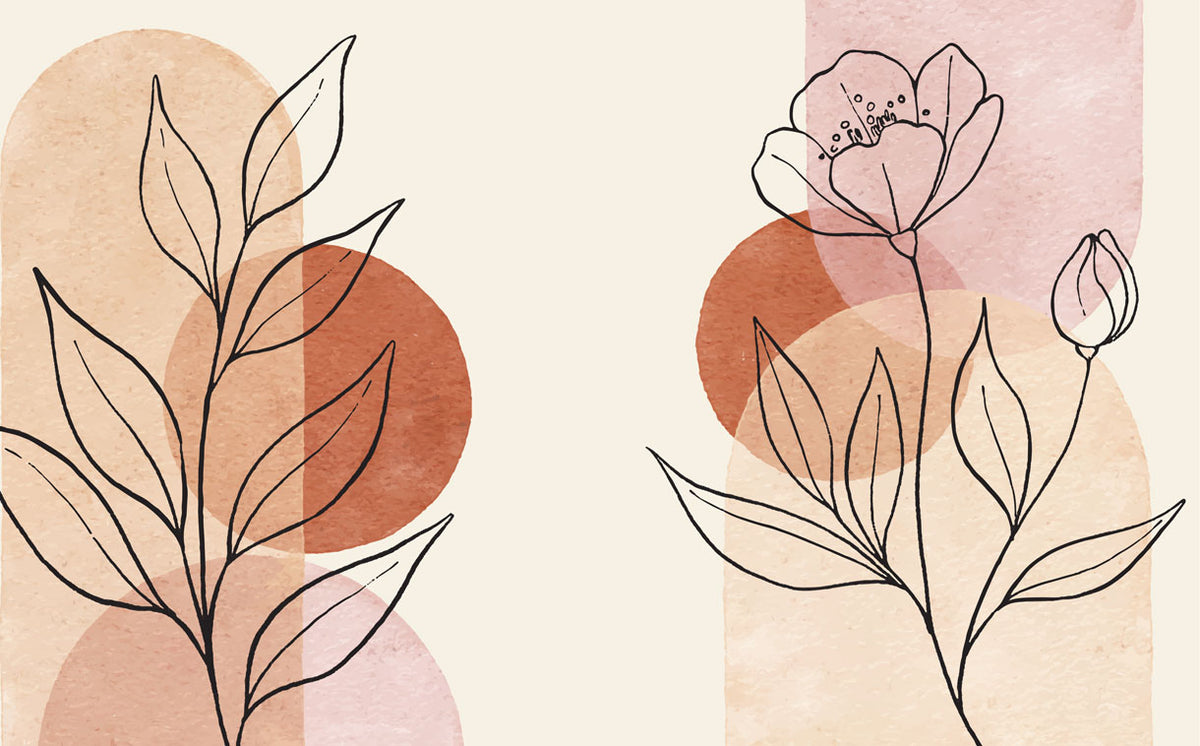 Soft Line Flower Wallpaper : Terracotta Sun Botanical Mural - View 2