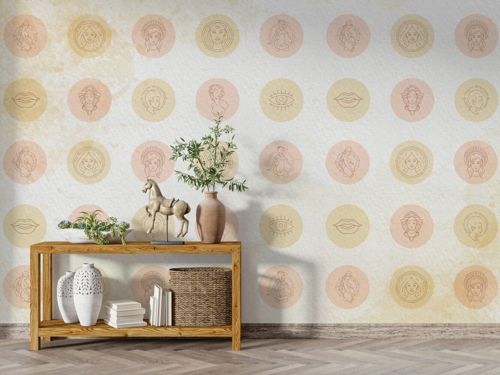 Woman Line Art Circles Wallpaper : Soft Textured Portrait Pattern - View 2