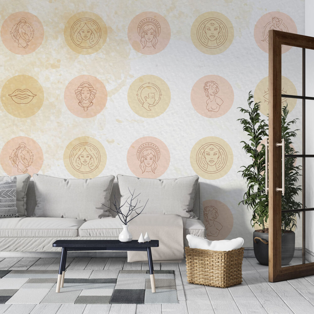 Woman Line Art Circles Wallpaper : Soft Textured Portrait Pattern - View 3