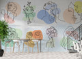 Line Art Women and Roses Wallpaper : Abstract Faces Mural
