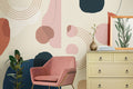 Terracotta Abstract Arches Wallpaper : Blush and Navy Shapes Mural