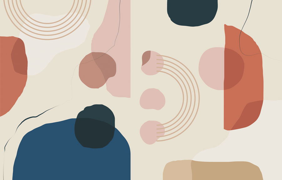 Terracotta Abstract Arches Wallpaper : Blush and Navy Shapes Mural - flat design