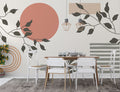Boho Sun and Leaves Wallpaper : Terracotta Geometric Mural