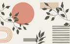 Boho Sun and Leaves Wallpaper : Terracotta Geometric Mural - flat design