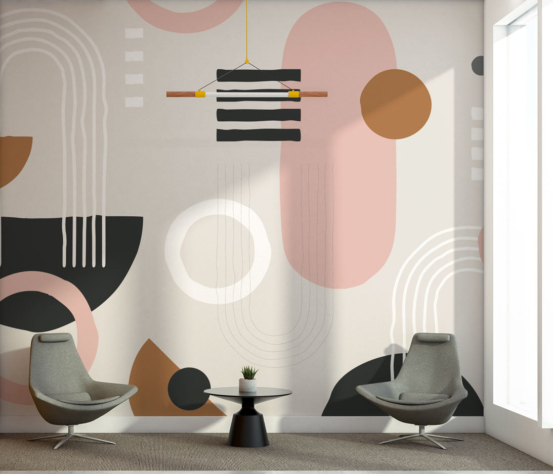Blush Mid-Century Geometric Wallpaper : Arches and Circles Mural