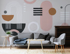 Blush Mid-Century Geometric Wallpaper : Arches and Circles Mural - View 2