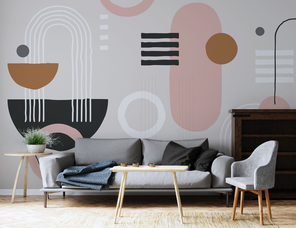 Blush Mid-Century Geometric Wallpaper : Arches and Circles Mural - View 2