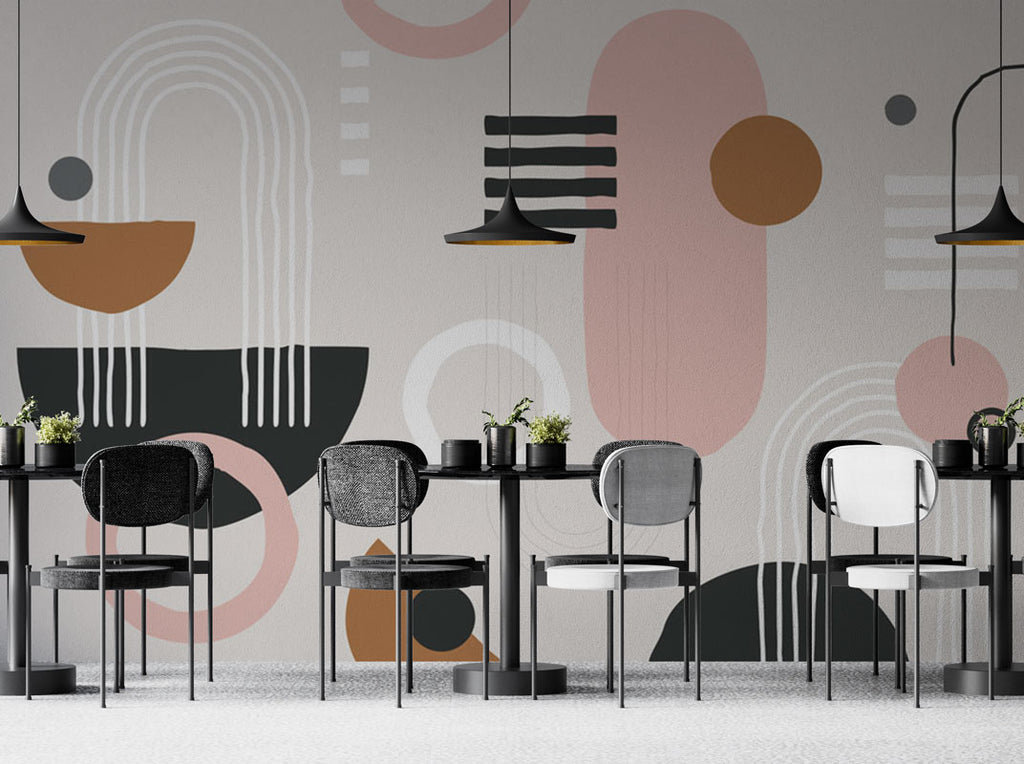 Blush Mid-Century Geometric Wallpaper : Arches and Circles Mural - View 3