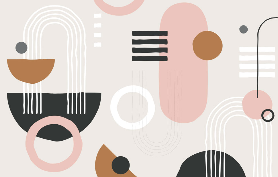 Blush Mid-Century Geometric Wallpaper : Arches and Circles Mural - flat design