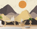 Pastel Mountains Wallpaper : Mustard Sun Layered Hills Mural