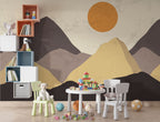 Pastel Mountains Wallpaper : Mustard Sun Layered Hills Mural - View 3