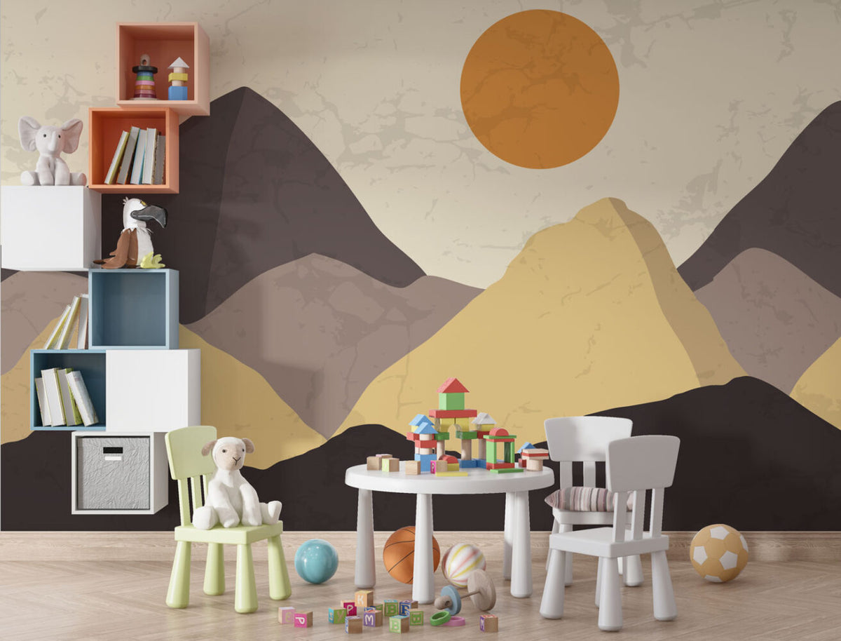 Pastel Mountains Wallpaper : Mustard Sun Layered Hills Mural - View 3